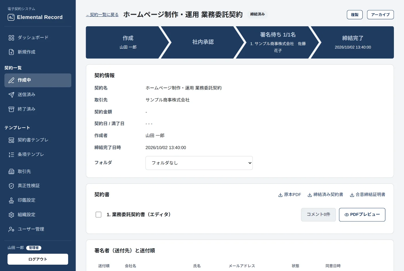 締結済みの契約詳細